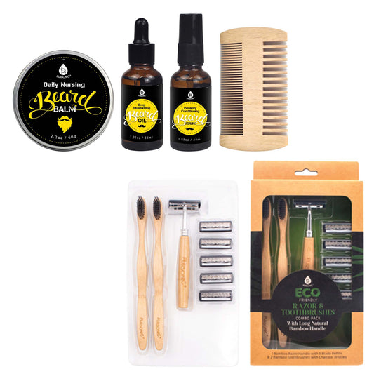 Pursonic Beard Care Grooming Kit & Eco Friendly Razor + Toothbrushes Combo Pack-0